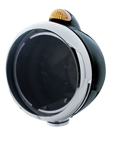 UP32408-Black Guide 682-C Headlight No Bulb With Dual Mode LED Signal - Amber Lens