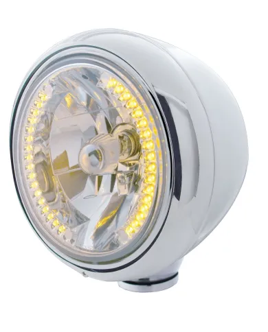 UP32418-Stainless Steel Guide 682-C Style Headlight H4 Bulb With 34 Amber LED