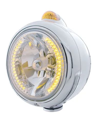 UP32422-Stainless Steel Guide 682-C Headlight H4 With Amber LED & Dual Mode LED Signal-Amber Lens