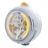UP32422-Stainless Steel Guide 682-C Headlight H4 With Amber LED & Dual Mode LED Signal-Amber Lens