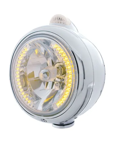 UP32423-Stainless Steel Guide 682-C Headlight H4 With Amber LED & Dual Mode LED Signal-Clear Lens