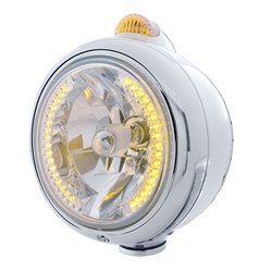 UP32426-Chrome Guide 682-C Headlight H4 With Amber LED & Dual Mode LED Signal - Amber Lens