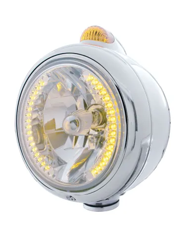 UP32426-Chrome Guide 682-C Headlight H4 With Amber LED & Dual Mode LED Signal - Amber Lens