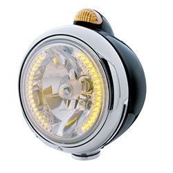 UP32430-Black Guide 682-C Headlight H4 With Amber LED & Dual Mode LED Signal - Amber Lens