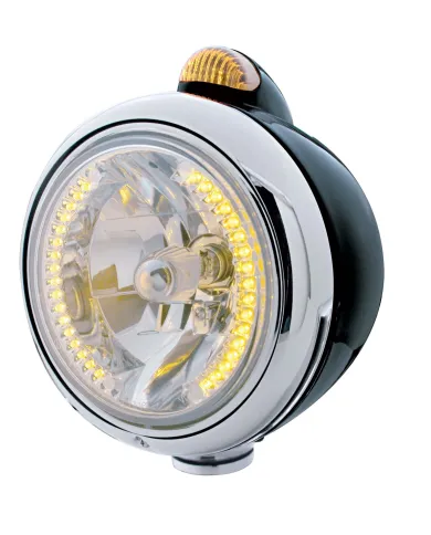 UP32430-Black Guide 682-C Headlight H4 With Amber LED & Dual Mode LED Signal - Amber Lens