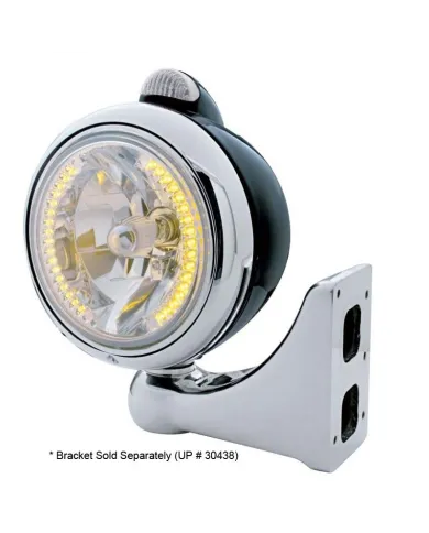 UP32431-Black Guide 682-C Headlight H4 With Amber LED & Dual Mode LED Signal - Clear Lens