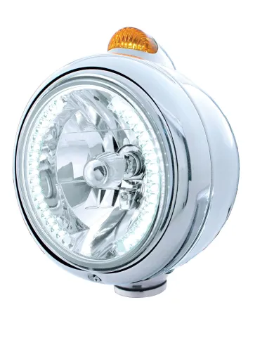 UP32434-Stainless Steel Guide 682-C Headlight H4 With White LED & Dual Mode LED Signal - Amber Lens