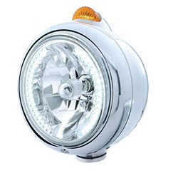 UP32438-Chrome Guide 682-C Headlight H4 With White LED & Dual Mode LED Signal - Amber Lens