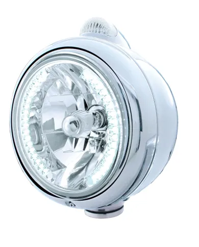 UP32441-Chrome Guide 682-C Headlight H4 With White LED & LED Signal - Clear Lens