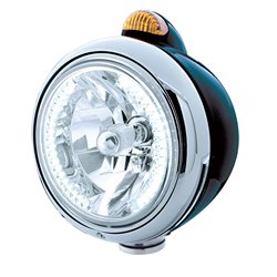UP32442-Black Guide 682-C Headlight H4 With White LED & Dual Mode LED Signal - Amber Lens