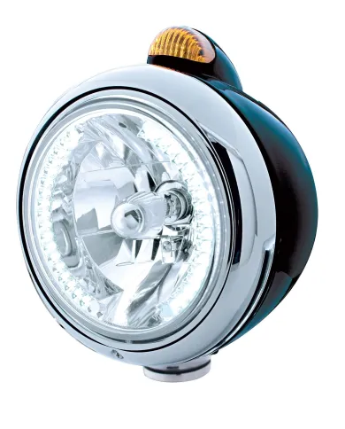 UP32442-Black Guide 682-C Headlight H4 With White LED & Dual Mode LED Signal - Amber Lens