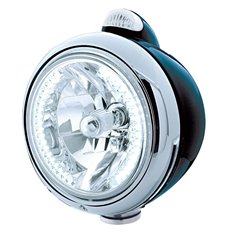 UP32443-Black Guide 682-C Headlight H4 With White LED & Dual Mode LED Signal - Clear Lens
