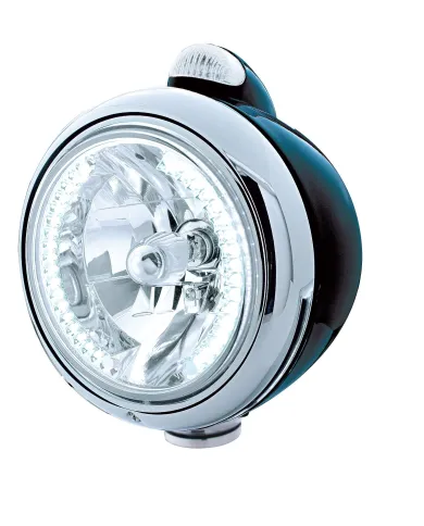 UP32445-Black Guide 682-C Headlight H4 With White LED & LED Signal - Clear Lens