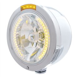 UP32446-Stainless Steel Bullet Half Moon Headlight H4 With Amber LED & Dual Mode LED Signal-Amber Lens