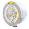 UP32446-Stainless Steel Bullet Half Moon Headlight H4 With Amber LED & Dual Mode LED Signal-Amber Lens