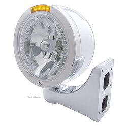 UP32448-Stainless Steel Bullet Half Moon Headlight H4 With Amber LED & Signal - Amber Lens