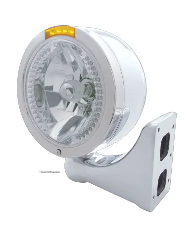 UP32448-Stainless Steel Bullet Half Moon Headlight H4 With Amber LED & Signal - Amber Lens