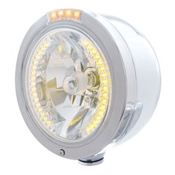 UP32449-Stainless Steel Bullet Half Moon Headlight H4 With Amber LED & Signal - Clear Lens