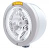 UP32450-Stainless Steel Bullet Half Moon Headlight H4 With White LED & Dual Mode LED Signal-Amber Lens