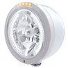 UP32451-Stainless Steel Bullet Half Moon Headlight H4 With White LED & Dual Mode LED Signal-Clear Lens
