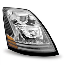 TXTLED-H46 - Volvo VNL Incandescent Headlight Assembly with LED - Runnig Light / Turn Signal - Chrome (Passenger Side)