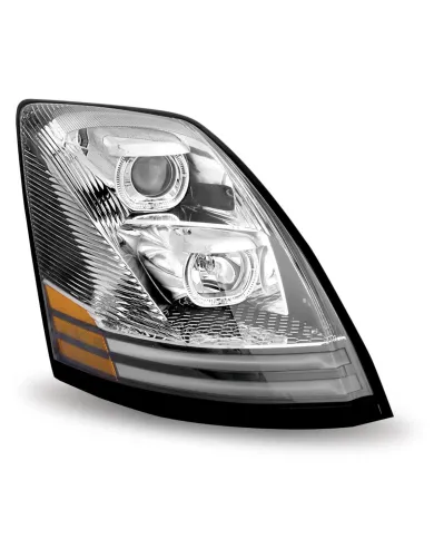 TXTLED-H46 - Volvo VNL Incandescent Headlight Assembly with LED - Runnig Light / Turn Signal - Chrome (Passenger Side)