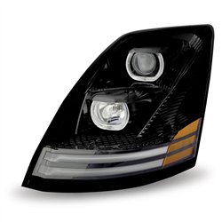 TXTLED-H54 - Volvo VNL Incandescent Headlight Assembly with LED - Runnig Light / Turn Signal - Black (Driver Side)