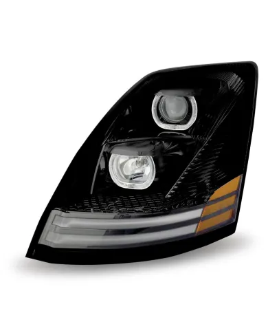 TXTLED-H54 - Volvo VNL Incandescent Headlight Assembly with LED - Runnig Light / Turn Signal - Black (Driver Side)