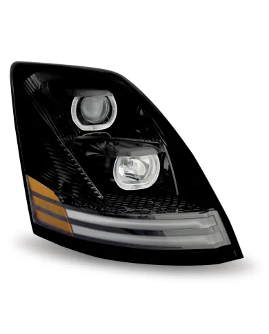 TXTLED-H55 - Volvo VNL Incandescent Headlight Assembly with LED - Runnig Light / Turn Signal - Black (Passenger Side)