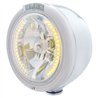 UP32455-Stainless Steel Classic Half Moon Headlight H4 With Amber LED & Dual Mode LED Signal-Clear Lens
