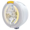 UP32456-Stainless Steel Classic Half Moon Headlight H4 With Amber LED & Signal - Amber Lens