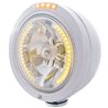 UP32463-Stainless Steel Bullet Classic Headlight H4 With Amber LED & Dual Mode LED Signal - Clear Lens