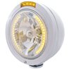UP32464-Stainless Steel Bullet Classic Headlight H4 With Amber LED & Signal - Amber Lens