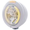 UP32465-Stainless Steel Bullet Classic Headlight H4 With Amber LED & Signal - Clear Lens