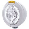UP32466-Stainless Steel Bullet Classic Headlight H4 With White LED & Dual Mode LED Signal-Amber Lens
