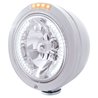 UP32467-Stainless Steel Bullet Classic Headlight H4 With White LED & Dual Mode LED Signal-Clear Lens