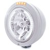UP32469-Stainless Steel Bullet Classic Headlight H4 With White LED & Signal - Clear Lens