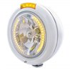 UP32470-Stainless Steel Classic Headlight H4 With 34 Amber LED & Dual Mode LED Signal - Amber Lens