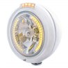 UP32471-Stainless Steel Classic Headlight H4 With 34 Amber LED & Dual Mode LED Signal - Clear Lens