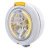 UP32472-Stainless Steel Classic Headlight H4 With 34 Amber LED & Signal - Amber Lens