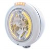 UP32473-Stainless Steel Classic Headlight H4 With 34 Amber LED & Signal - Clear Lens
