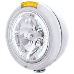 UP32474-Stainless Steel Classic Headlight H4 With 34 White LED & Dual Mode LED Signal - Amber Lens