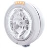 UP32475-Stainless Steel Classic Headlight H4 With 34 White LED & Dual Mode LED Signal - Clear Lens