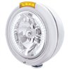 UP32476-Stainless Steel Classic Headlight H4 With 34 White LED & Signal - Amber Lens