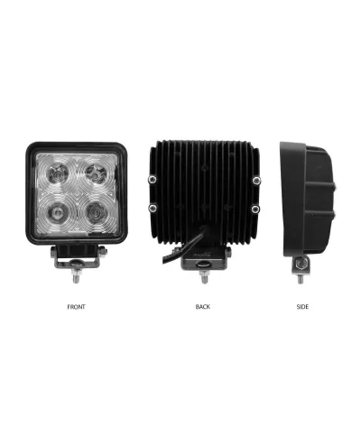 TXTLED-U18 - Universal White Square Work Light with Spot Beam - Clear Lens - Black Housing (4 Diodes) - 4000 Lumens