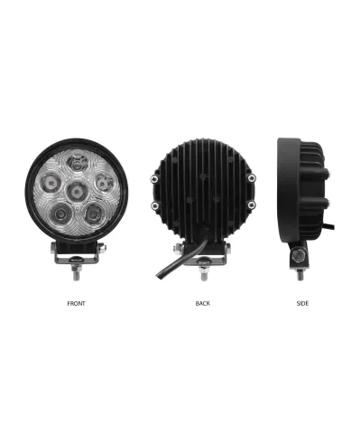 TXTLED-U19 - Universal White Round Work Light with Spot Beam - Clear Lens - Black Housing (6 Diodes) - 2400 Lumens