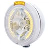 UP32478-Chrome Classic Headlight H4 With 34 Amber LED & Dual Mode LED Signal - Amber Lens