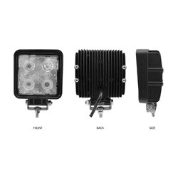 TXTLED-U27 - Universal White Square Work Light with Flood Beam - Clear Lens - Black Housing (4 Diodes) - 4000 Lumens