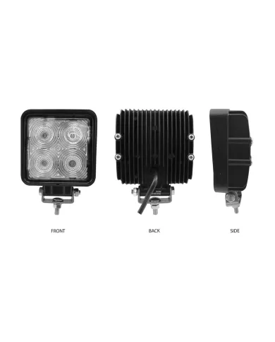TXTLED-U27 - Universal White Square Work Light with Flood Beam - Clear Lens - Black Housing (4 Diodes) - 4000 Lumens