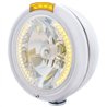 UP32480-Chrome Classic Headlight H4 With 34 Amber LED & LED Signal - Amber Lens